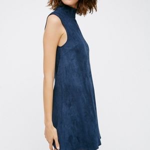 HIGH NECK A-LINE DRESS SUEDE LIKE MATERIAL